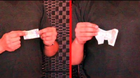 Banknote to butterfly magic trick